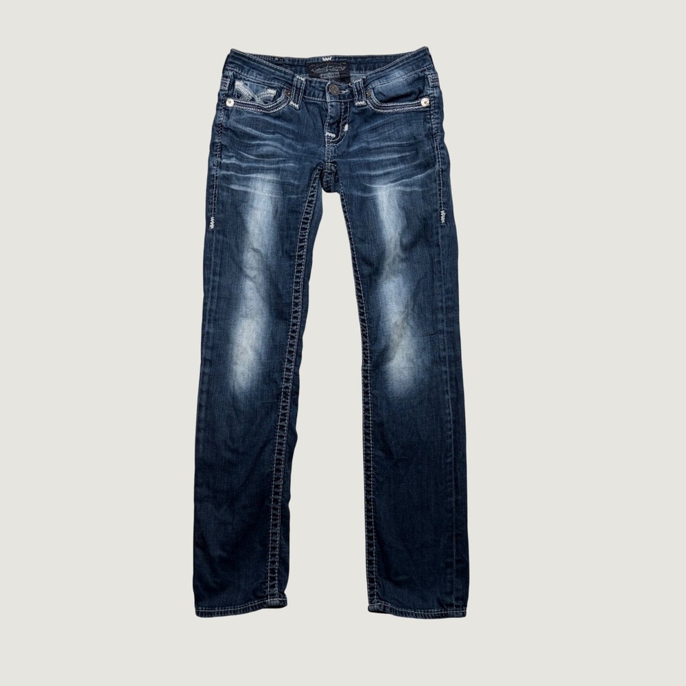 Big Star Liv Straight Leg Jeans Womens Low Rise Contrast Stitch 26R Blue Y2K